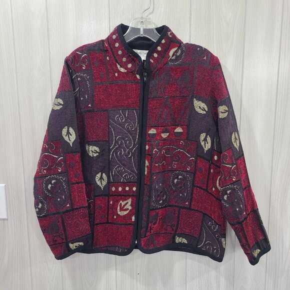 Coldwater Creek Retro Textured Patchwork Full Zip Jacket Petite L large - Picture 1 of 6